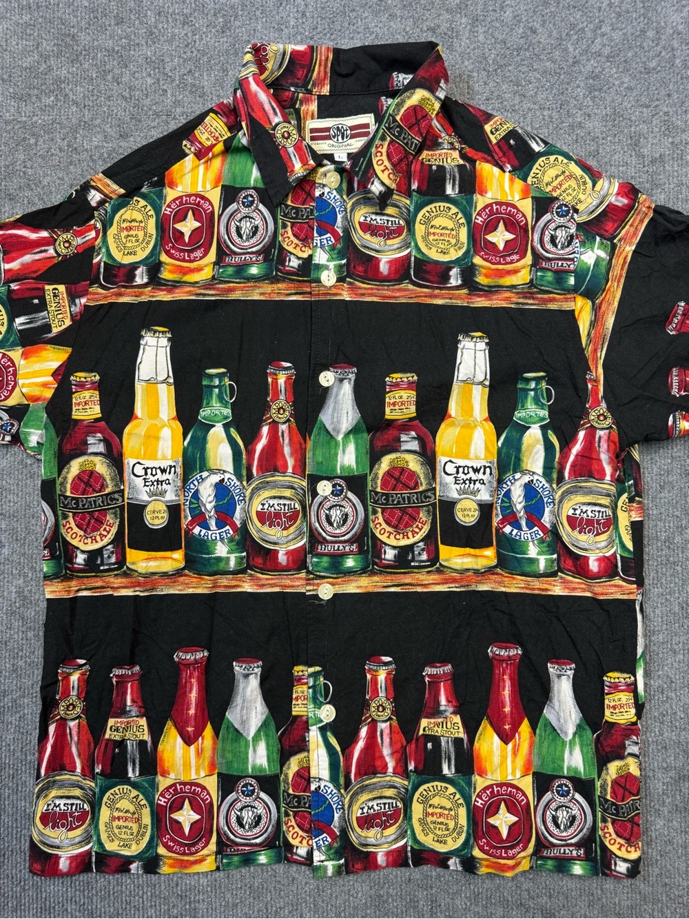 Black Bottle-Print Short Sleeve Button-Down Shirt